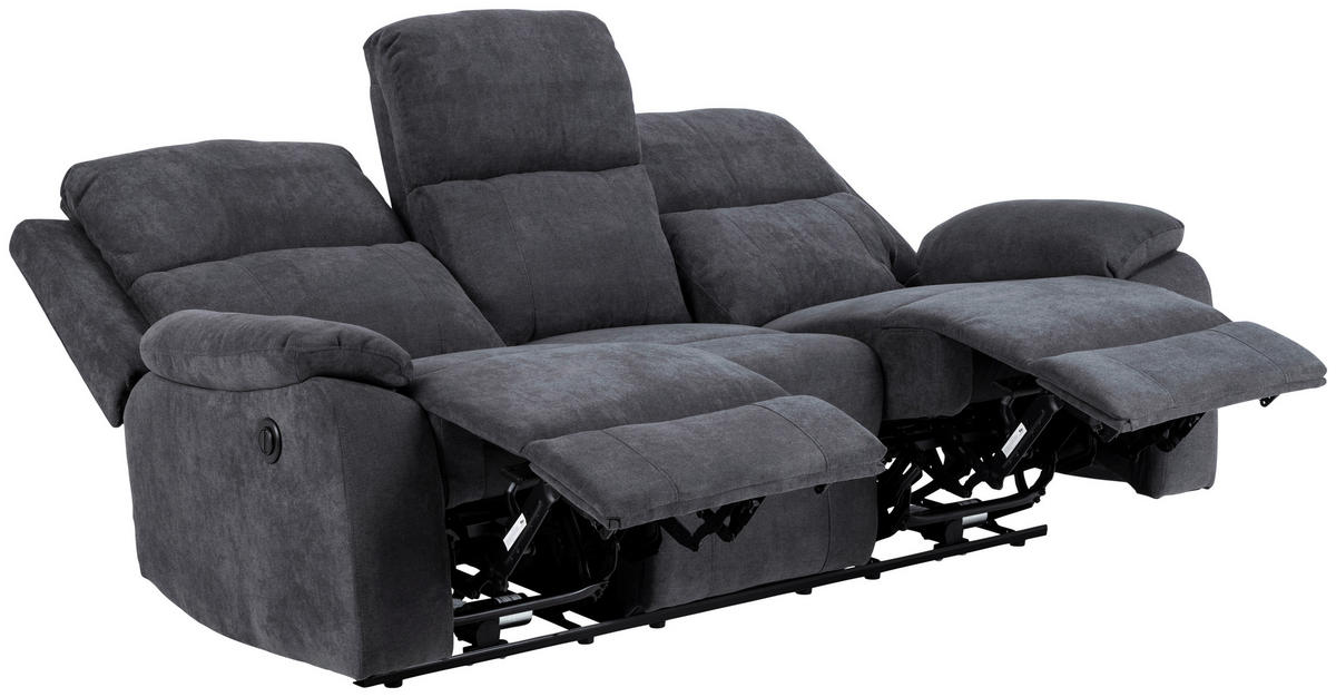 3-SITZER-SOFA in Chenille Dunkelgrau  - Dunkelgrau/Schwarz, Konventionell, Textil/Metall (196,5/98/95cm) - MID.YOU