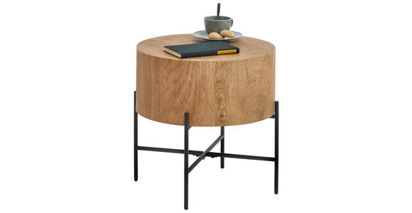 BEISTELLTISCH 45/45/45 cm Schwarz, Eichefarben rund - Eichefarben/Schwarz, MODERN, Holzwerkstoff/Metall (45/45/45cm) - Xora