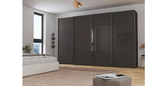 SCHWEBETÜRENSCHRANK  in Graphitfarben, Schwarz  - Chromfarben/Graphitfarben, KONVENTIONELL, Glas/Holzwerkstoff (361/235/68cm) - Novel