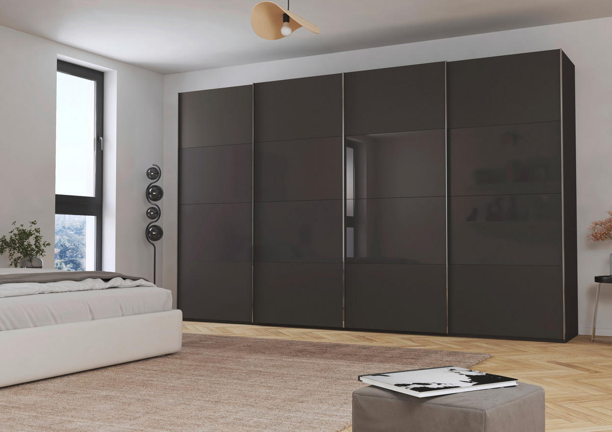SCHWEBETÜRENSCHRANK 361/223/68 cm 4-türig Graphitfarben, Schwarz  - Chromfarben/Graphitfarben, KONVENTIONELL, Glas/Holzwerkstoff (361/223/68cm) - Novel