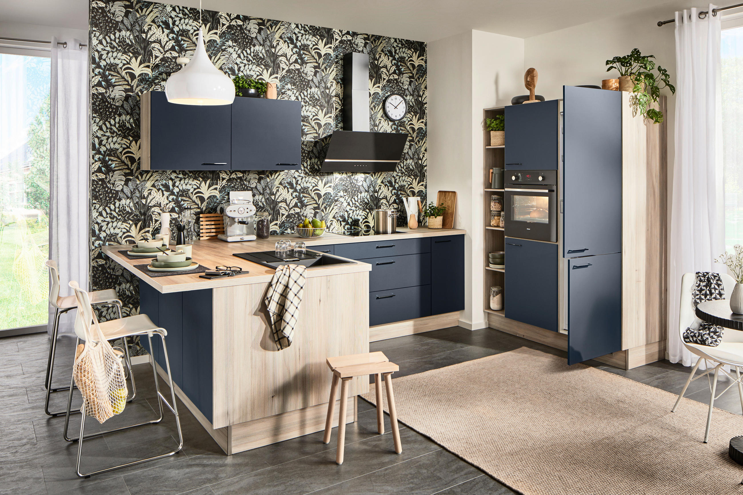 ECKKÜCHE  in Blau  - Blau/Schwarz, Design, Holzwerkstoff/Metall (192/280/150cm) - Xora