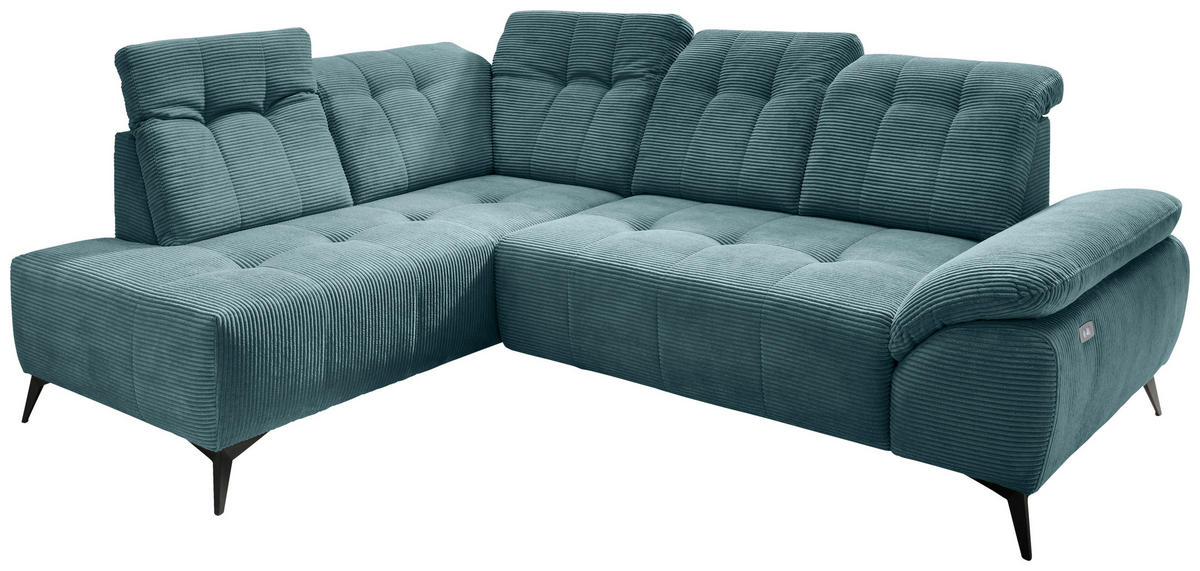 ECKSOFA in Cord Petrol  - Petrol/Schwarz, Modern, Textil/Metall (200/272cm) - Livetastic