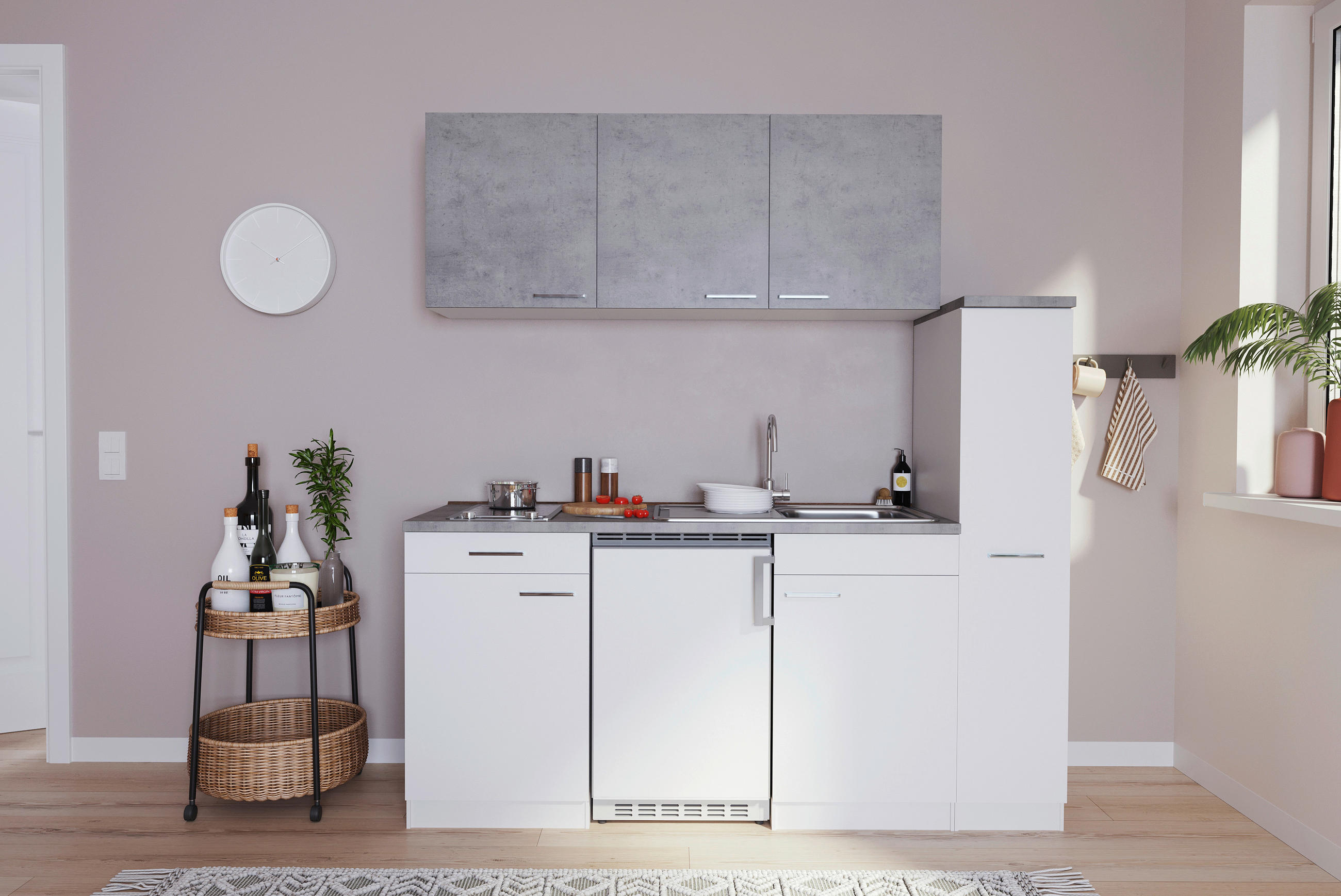 MODULKÖK 180 cm   i vit, ljusgrå  - vit/ljusgrå, Modern, trämaterial (180cm) - Respekta