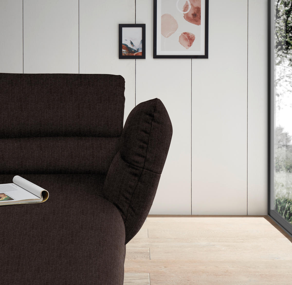 ECKSOFA in Flachgewebe Braun  279-327/176-217 cm  - Schwarz/Braun, Design, Textil/Metall (279-327/176-217cm) - Dieter Knoll
