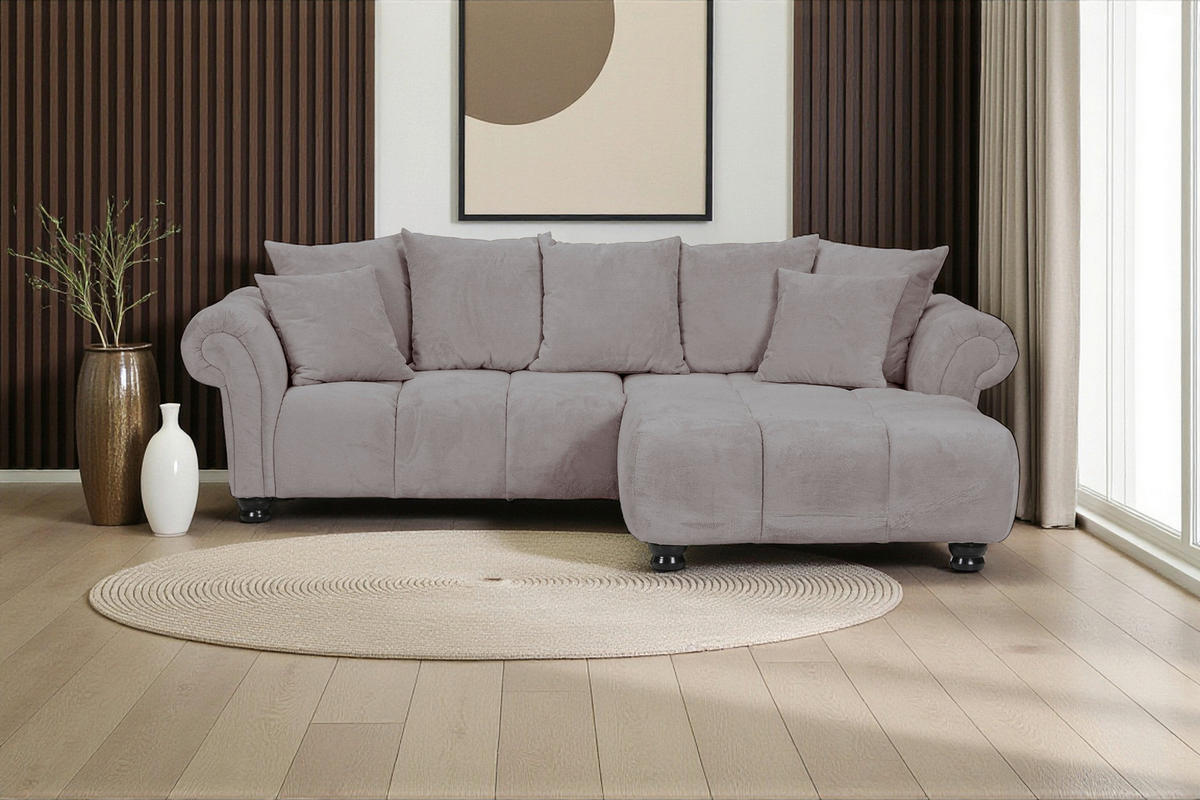 ECKSOFA Grau Plüsch  - Dunkelbraun/Grau, KONVENTIONELL, Holz/Textil (288/190cm) - Carryhome