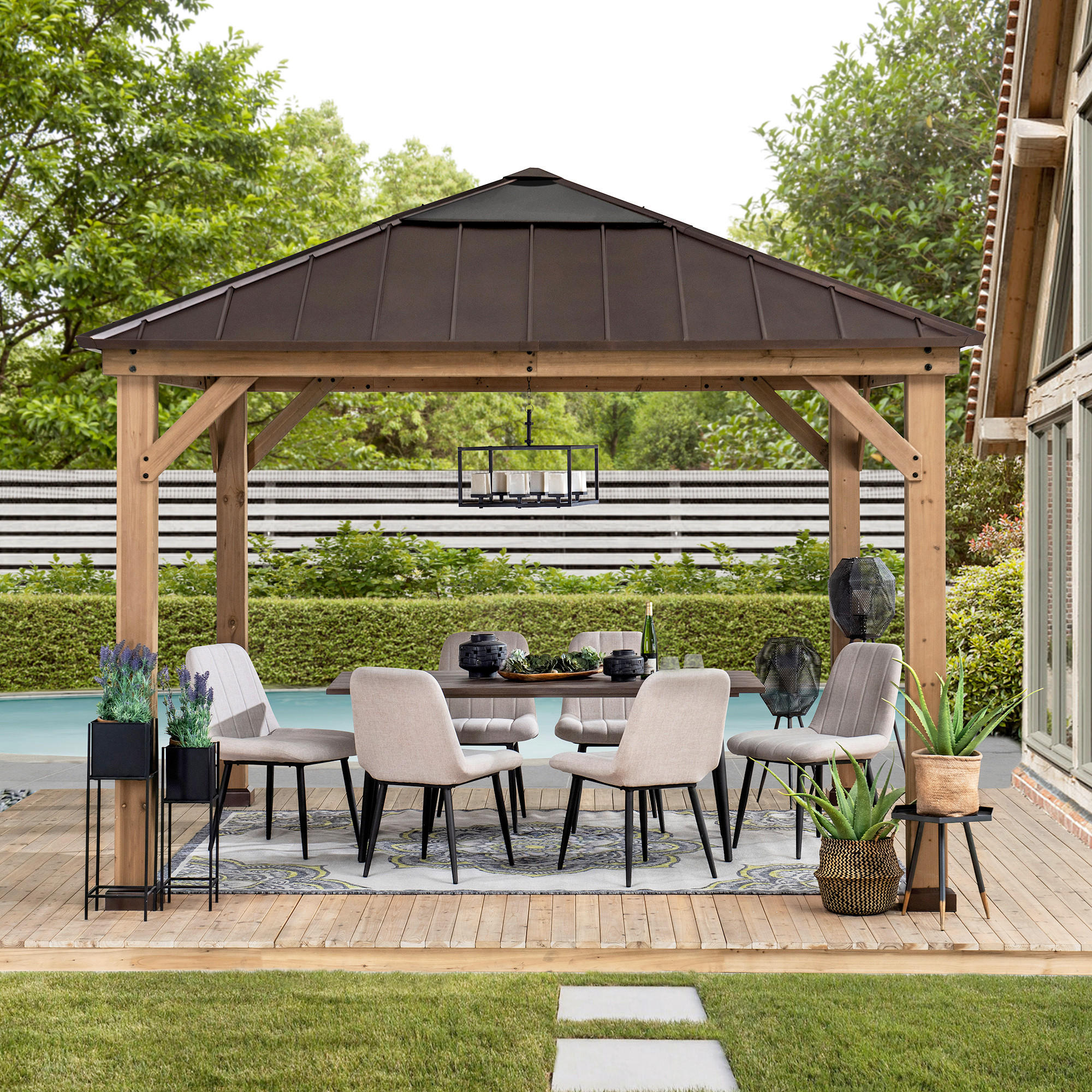PAVILLON 336/287/336 cm  - Dunkelbraun/Lärchefarben, Basics, Holz/Kunststoff (336/287/336cm) - Modante