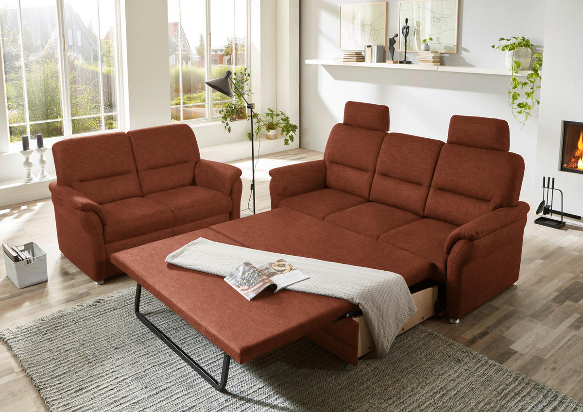 SITZGARNITUR Mikrofaser Rotbraun  - Rotbraun/Alufarben, KONVENTIONELL, Textil/Metall (192/96/89cm) - Beldomo Comfort