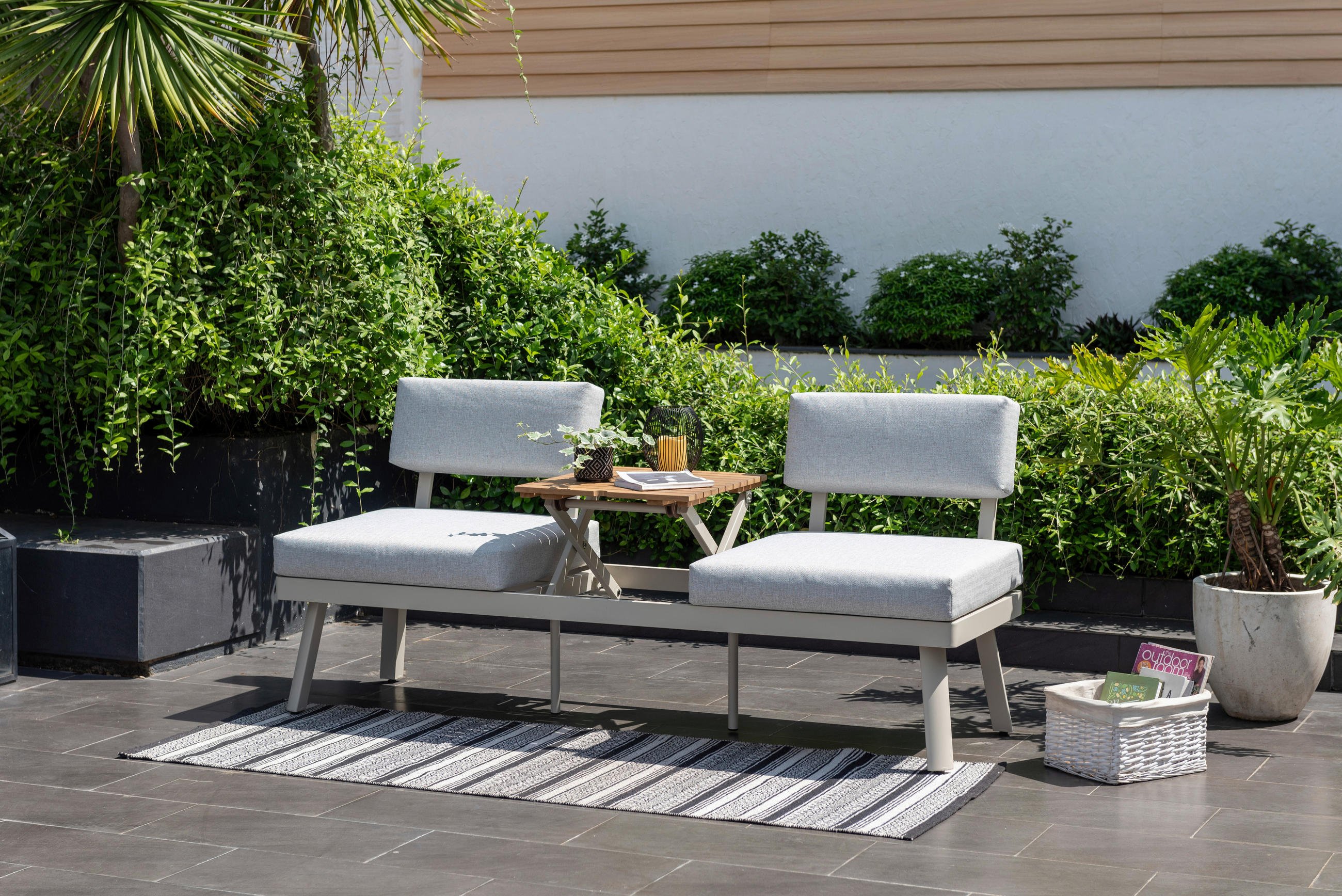 GARTENBANK 185,3/70/78,5 cm  Aluminium  - Sandfarben/Hellgrau, Design, Textil/Metall (185,3/70/78,5cm) - Ambia Garden