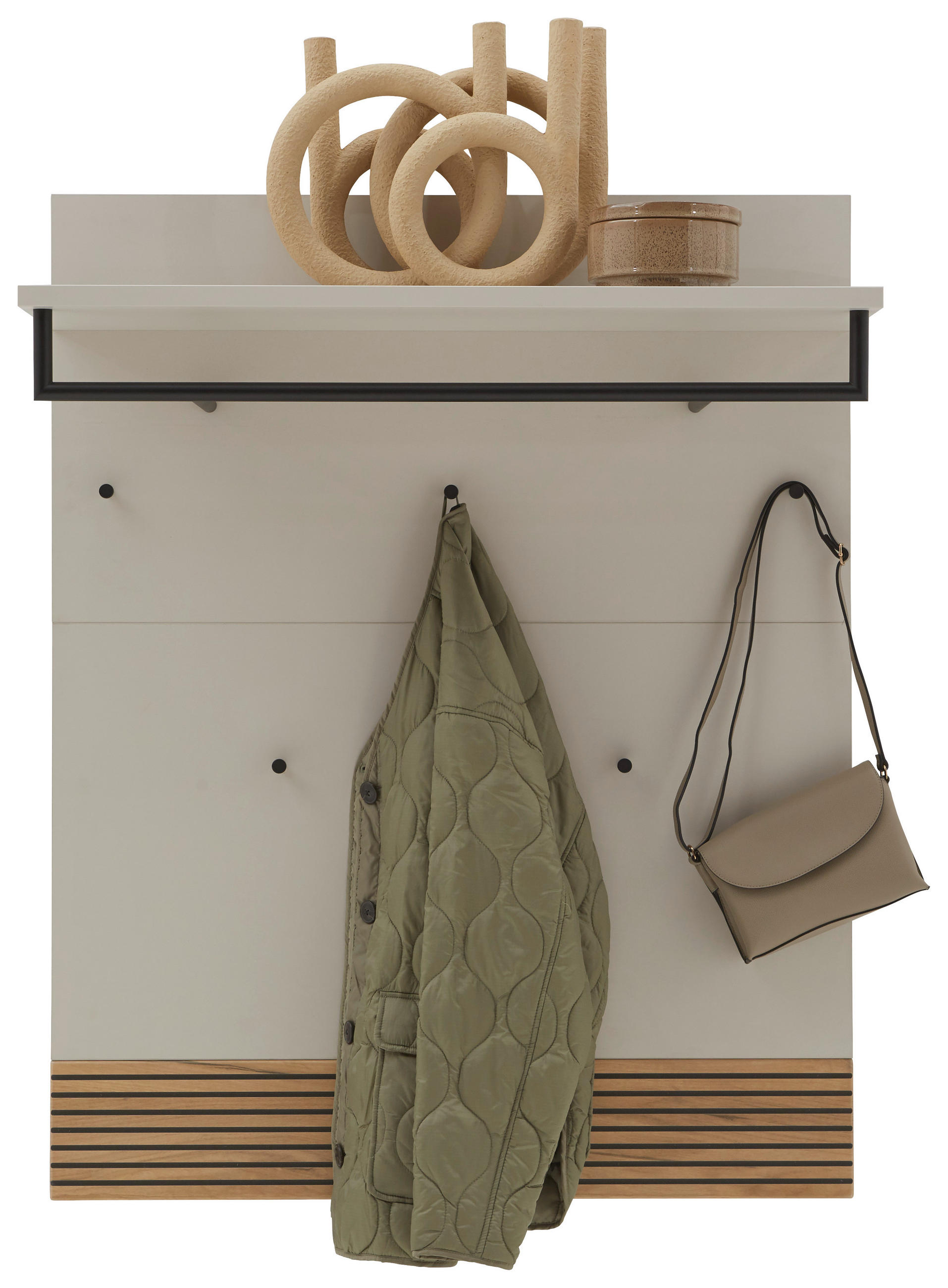 Thumbnail - Voleo Garderobenpaneel, Eiche, Kaschmir, Holzwerkstoff, 90x113x29 cm, Made in Germany, Hutablage, Kleiderstange, Gardero...