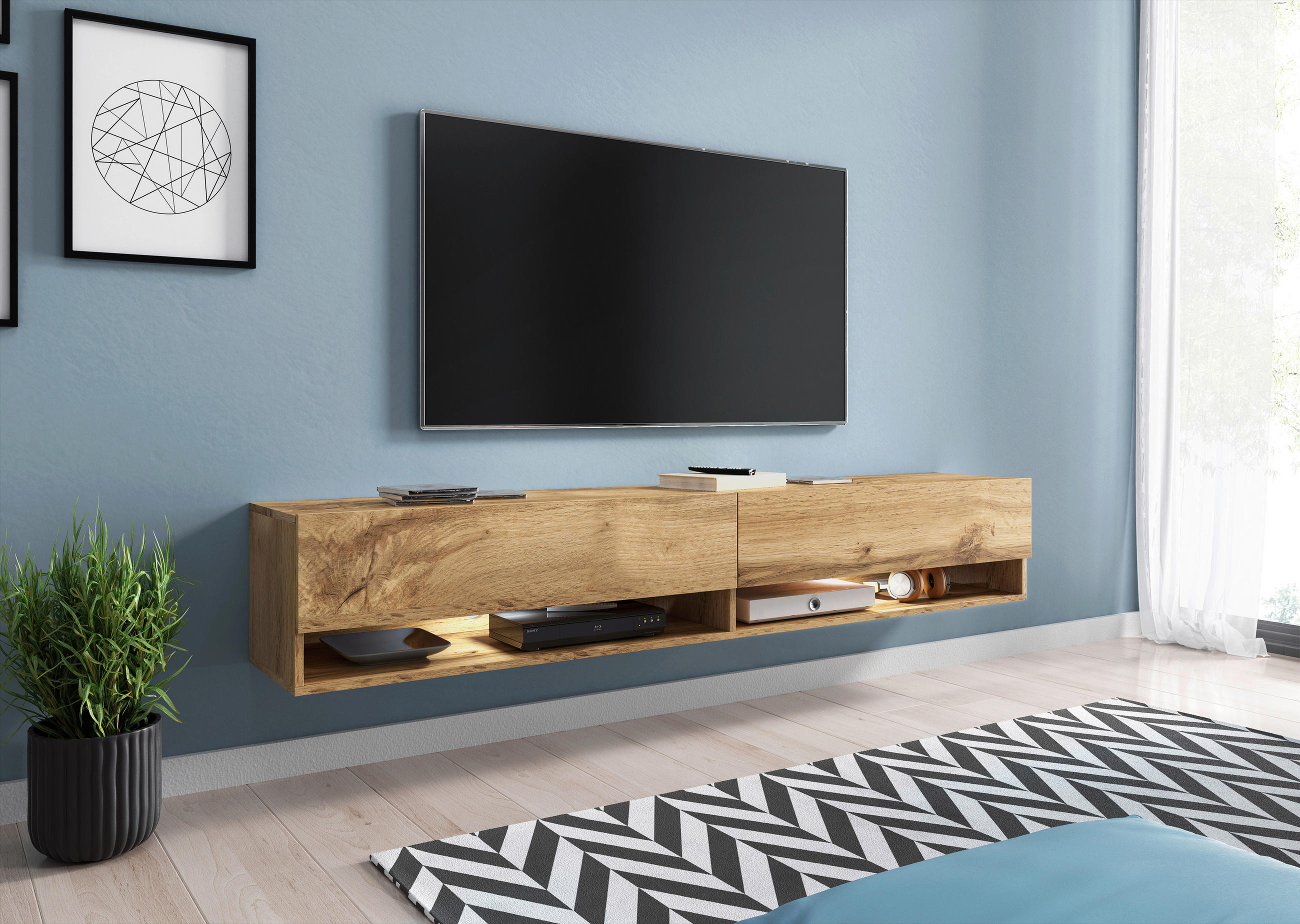 LOWBOARD Vera II  in 180/30/32 cm  - Eiche Wotan/Grau, Lifestyle, Holzwerkstoff/Kunststoff (180/30/32cm) - P & B