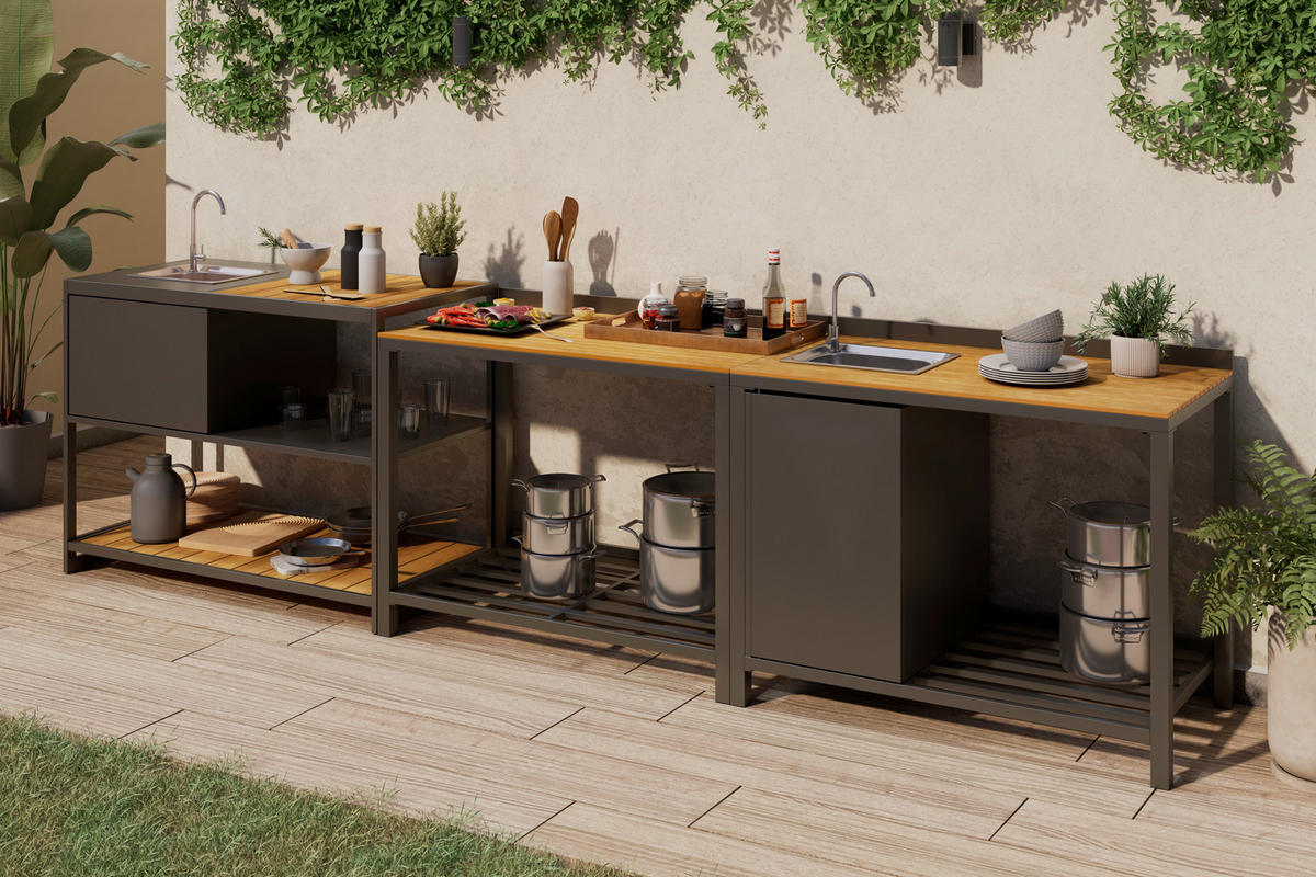 VONKAJŠIA KUCHYŇA  - prírodná farba/antracitová, Modern, kov/plast (110/90/61cm) - Ambia Garden