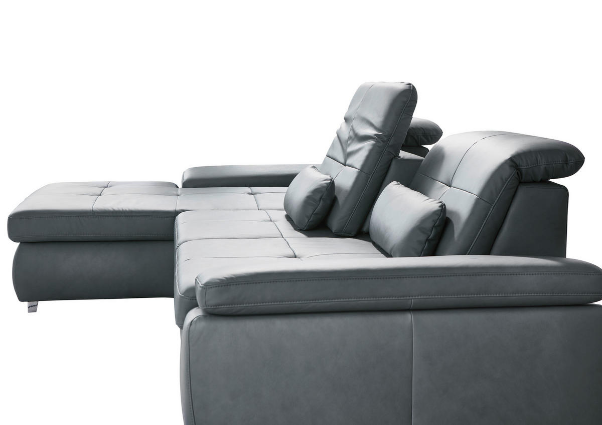 ECKSOFA in Echtleder Grau  195/309 cm  - Alufarben/Grau, Design, Leder/Metall (195/309cm) - Beldomo Premium