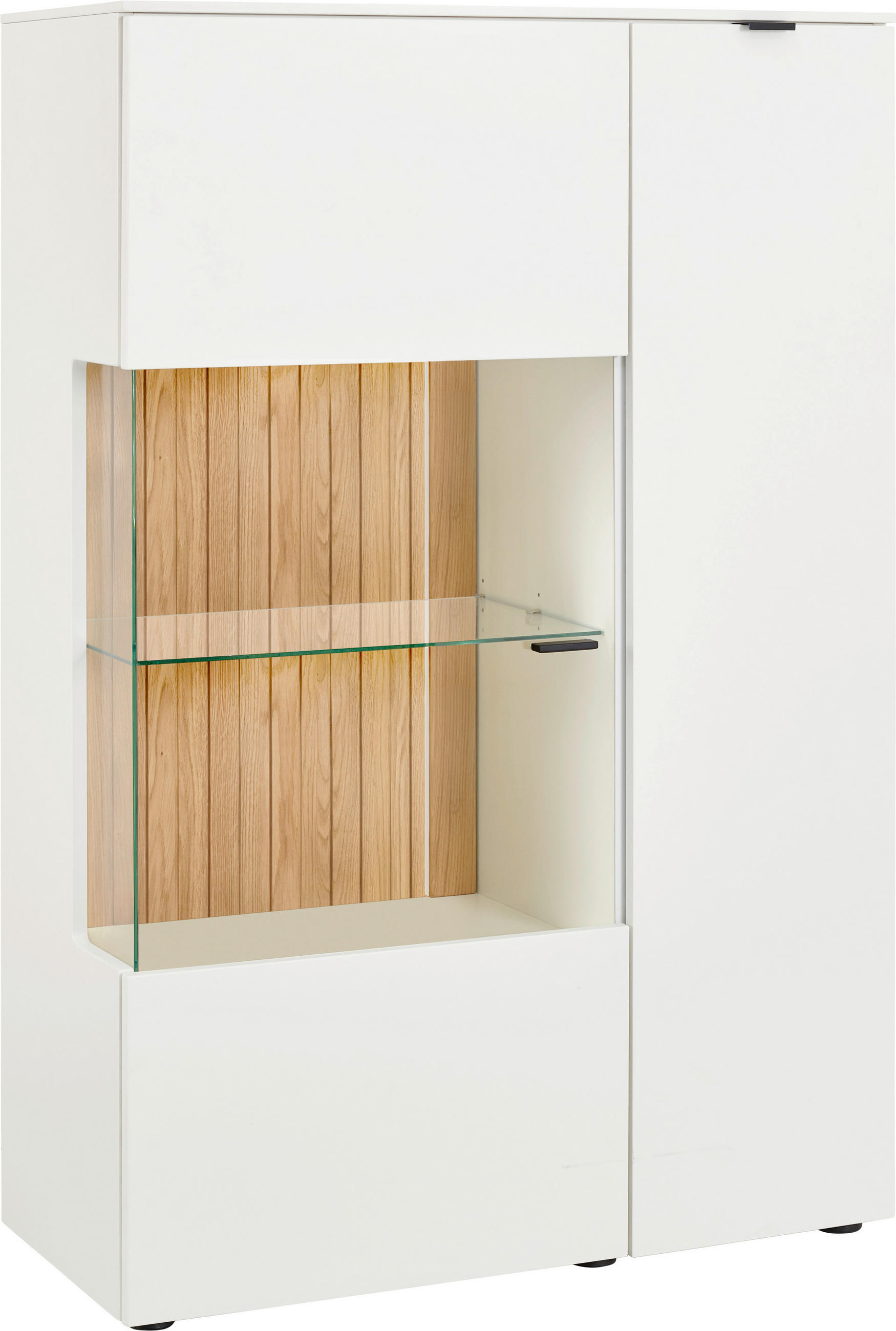 HIGHBOARD Weiss, Eichefarben  95/139,6/42 cm  - Weiss/Eichefarben, Design, Glas/Holz (95/139,6/42cm) - Novel