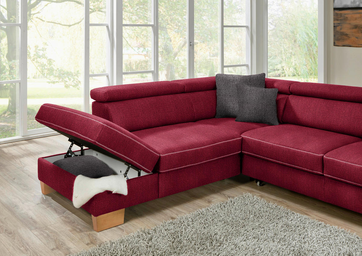 ECKSOFA in Mikrofaser Rot  273/226 cm  - Eichefarben/Beige, Natur, Holz/Textil (273/226cm) - Beldomo System