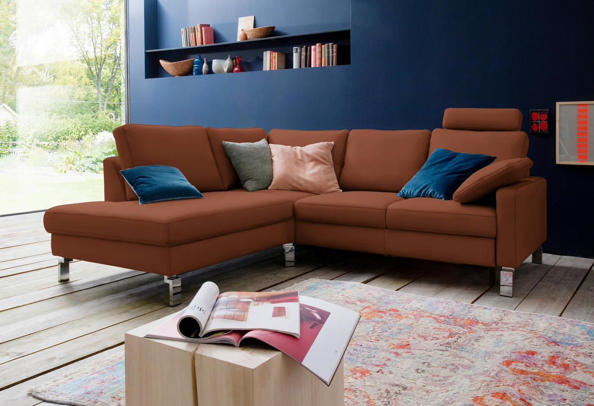 ECKSOFA in Echtleder Braun  - Chromfarben/Braun, Design, Leder/Metall (200/281cm) - Pure Home Lifestyle