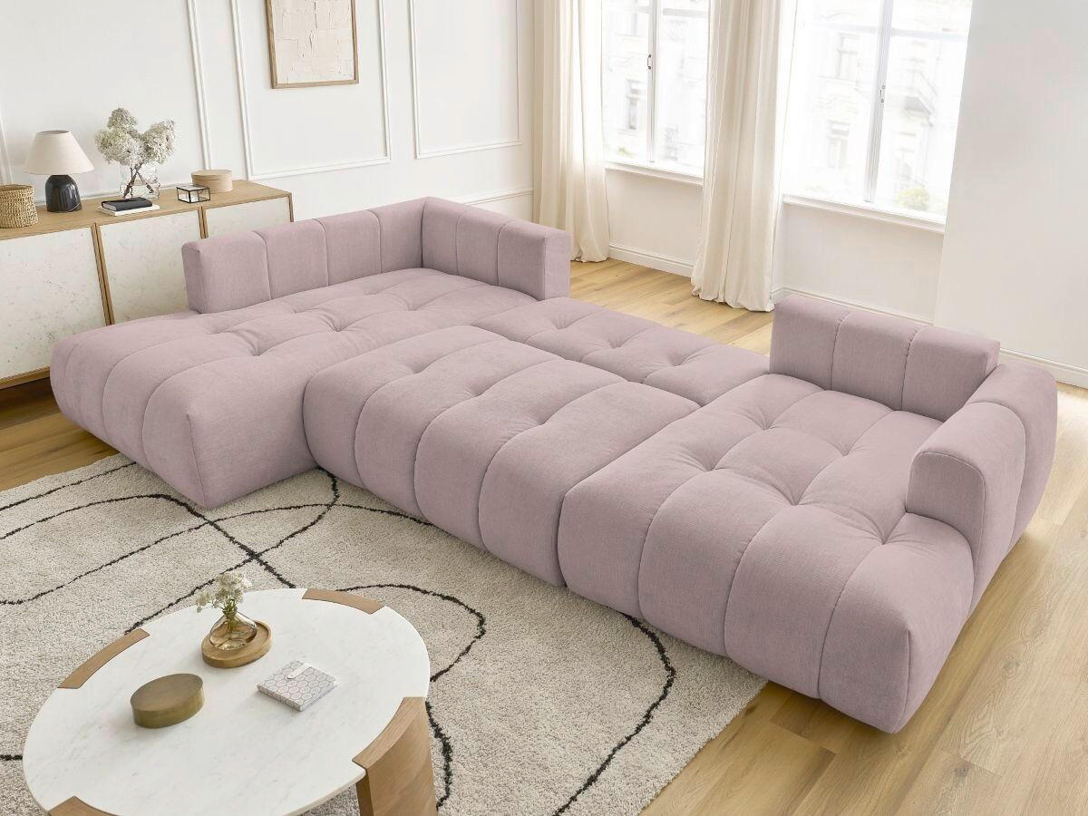 WOHNLANDSCHAFT  FUJI  Pink Leinenoptik  - Pink/Schwarz, MODERN, Kunststoff/Textil (204/377/160cm)