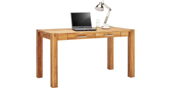 SCHREIBTISCH in Holz 140/76/70 cm - Eichefarben/Alufarben, Natur, Holz/Kunststoff (140/76/70cm) - Linea Natura