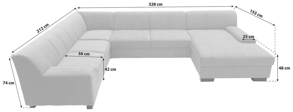 WOHNLANDSCHAFT  in Webstoff Blau  - Wengefarben/Blau, Design, Holz/Textil (212/328/153cm) - MID.YOU