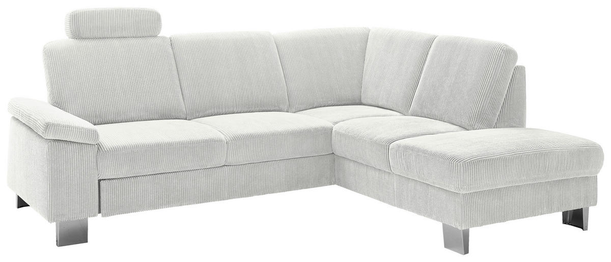 ECKSOFA in Cord Ecru  - Ecru/Edelstahlfarben, Konventionell, Textil/Metall (248/200cm) - Beldomo System