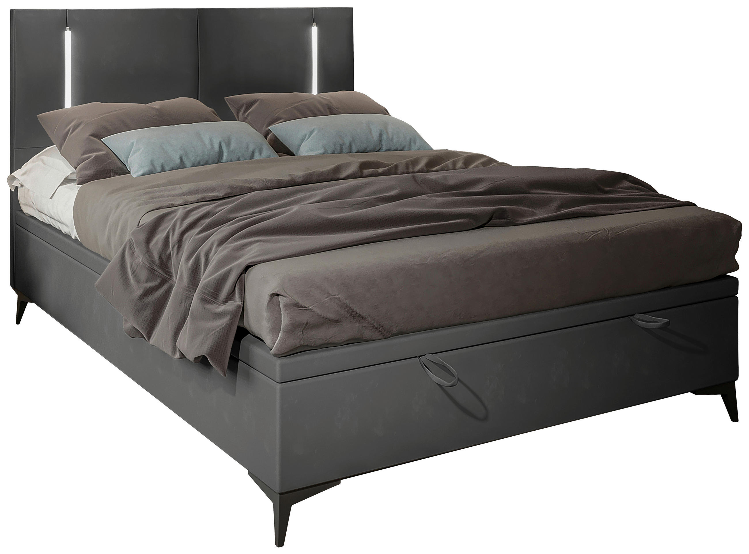 BOXBETT 140/200 cm  in Dunkelgrau  - Dunkelgrau/Schwarz, KONVENTIONELL, Textil/Metall (140/200cm) - Modante