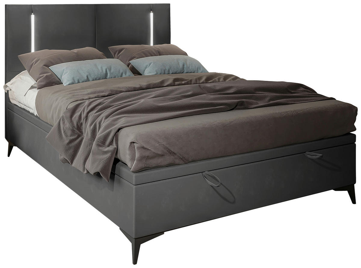 BOXBETT 140/200 cm  in Dunkelgrau  - Dunkelgrau/Schwarz, KONVENTIONELL, Textil/Metall (140/200cm) - Modante