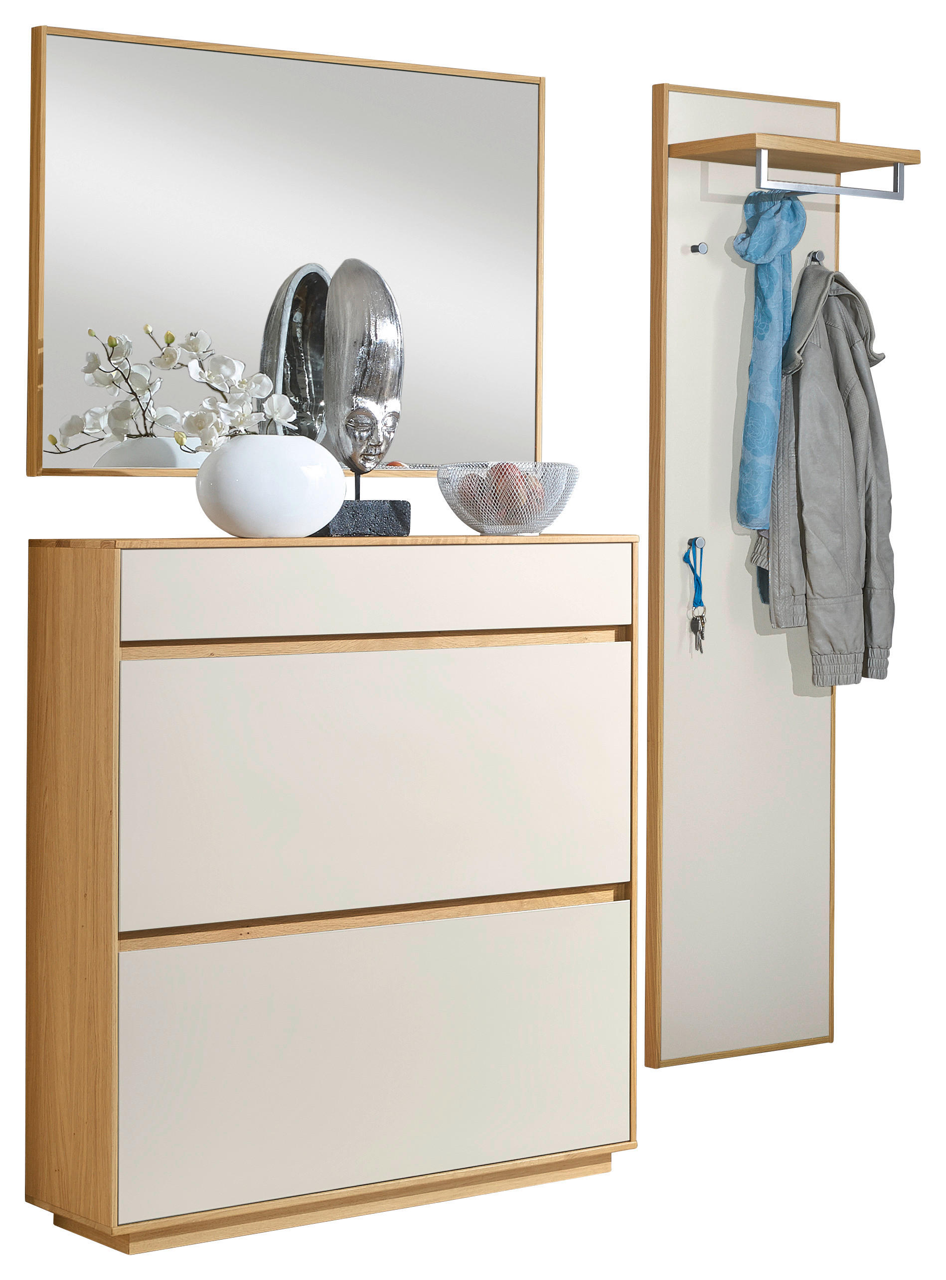 GARDEROBE Weiß, Eichefarben  - Eichefarben/Weiß, Basics, Glas/Holz (155/195/31cm)