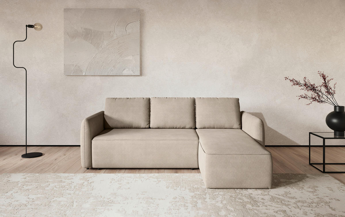 ECKSOFA Chenille Naturfarben  - Schwarz/Naturfarben, Trend, Kunststoff/Textil (239/170cm) - MID.YOU