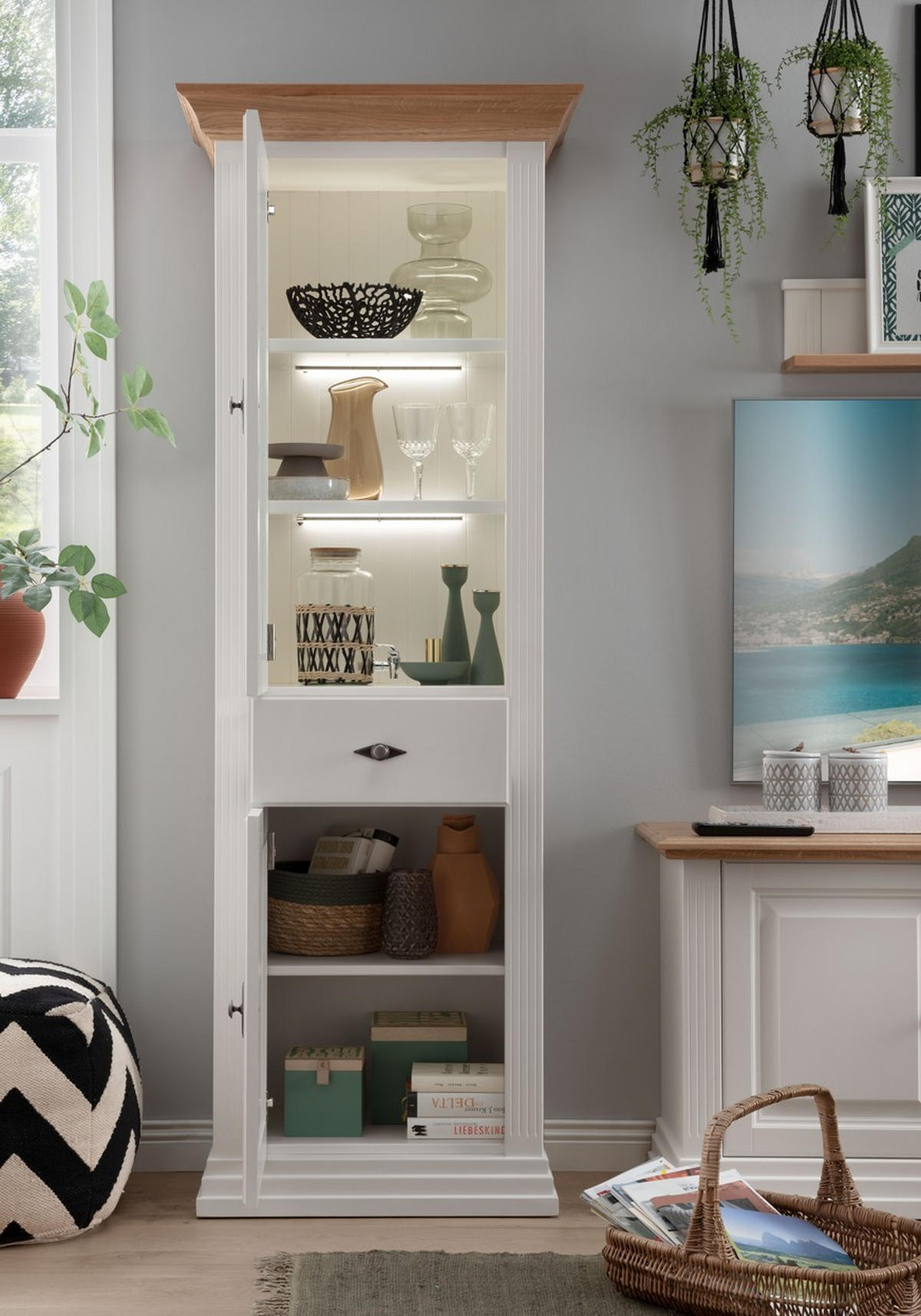 VITRINE  in massiv Eiche   - Weiß, Design, Holz (72/199/45cm) - Livetastic