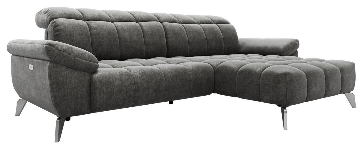 ECKSOFA inkl. Funktionen Dunkelgrau Chenille  - Edelstahlfarben/Dunkelgrau, Design, Textil/Metall (266/105-178cm) - Xora
