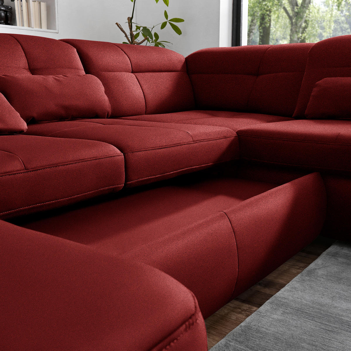 WOHNLANDSCHAFT Mikrofaser Dunkelrot  - Chromfarben/Dunkelrot, Design, Textil (195/371/260cm) - Beldomo Style