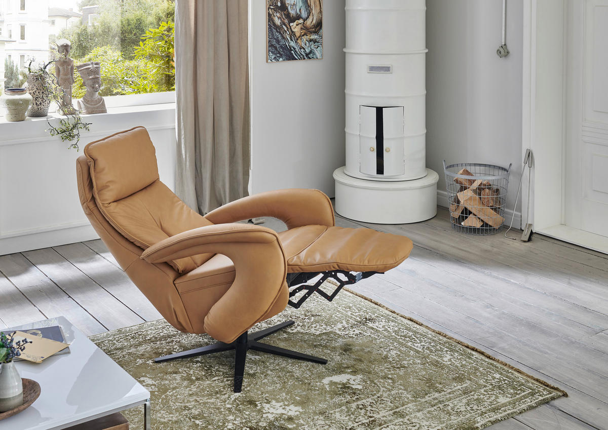 RELAXSESSEL in Leder Dunkelgelb  - Dunkelgelb/Schwarz, Design, Leder/Metall (77/110/87cm) - Valdera