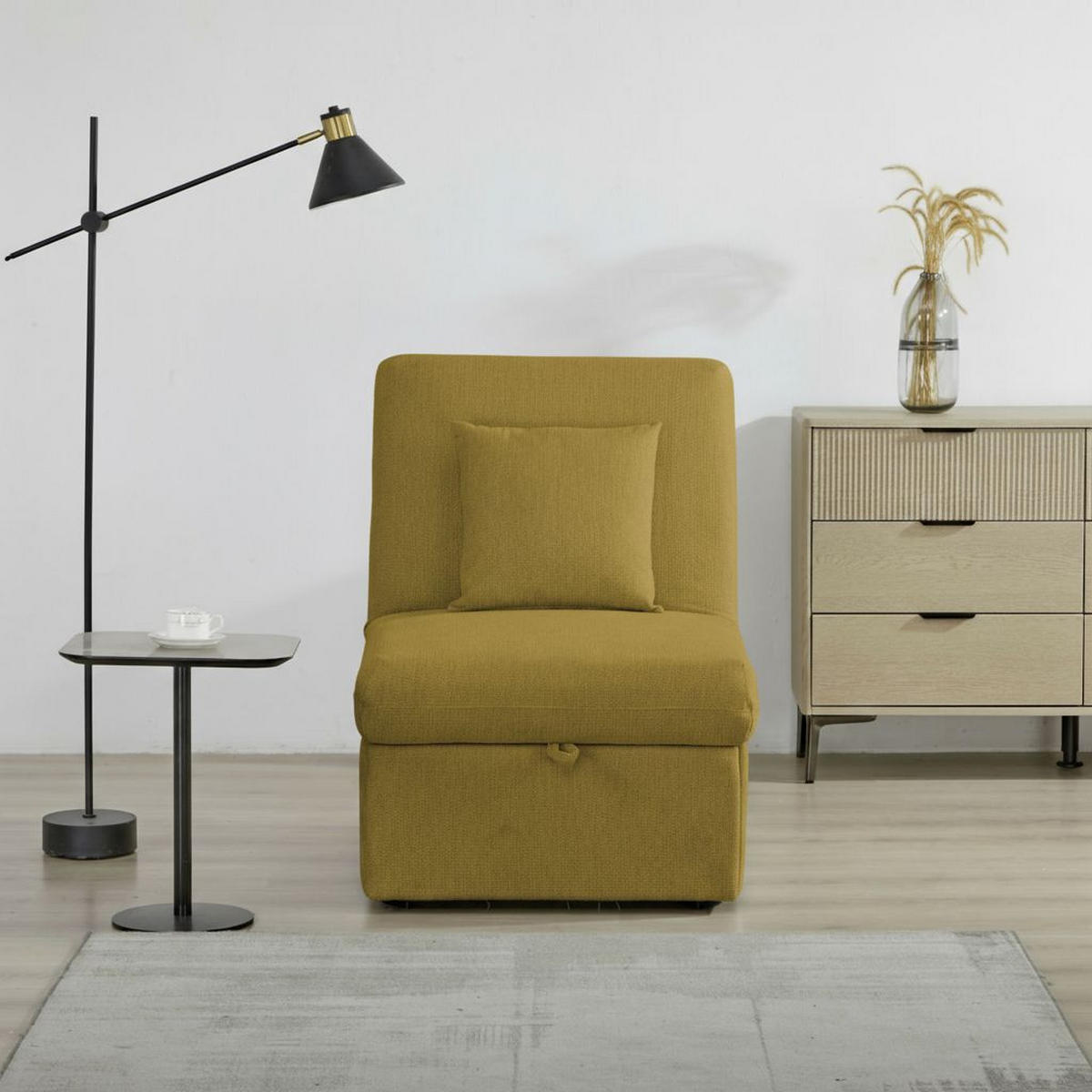 SCHLAFSESSEL in Samt Senfgelb  - Senfgelb/Schwarz, Design, Holz/Kunststoff (70/95/97cm) - Livetastic