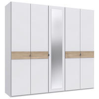 DREHTÜRENSCHRANK Weiss, Eichefarben, Hickory  - Weiss/Eichefarben, Konventionell, Glas/Holzwerkstoff (225/208/58cm) - Carryhome
