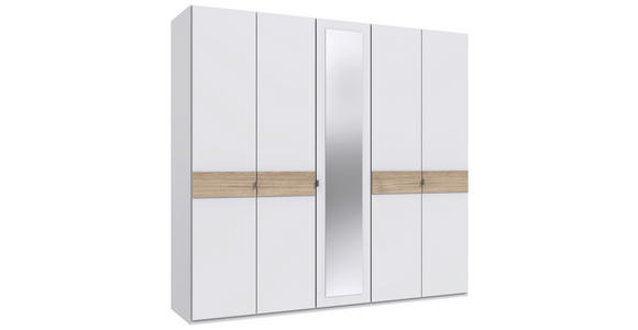 DREHTÜRENSCHRANK  in Weiß, Eichefarben, Hickory  - Eichefarben/Alufarben, KONVENTIONELL, Glas/Holzwerkstoff (225/208/58cm) - Carryhome