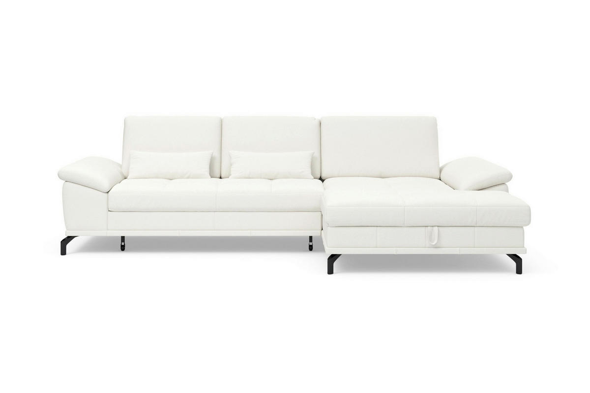 ROHOVÁ SEDAČKA, kůže, bílá - bílá/černá, Basics, kov/kůže (301/176cm) - Sit & More