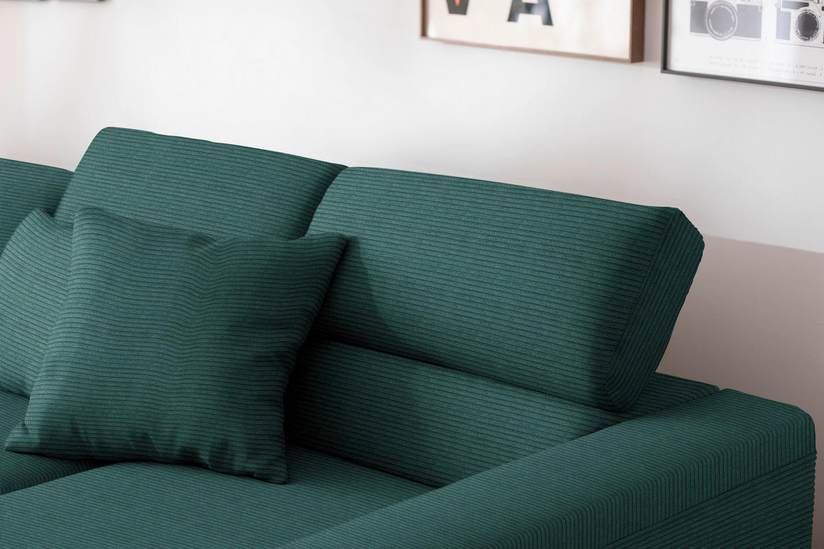 ECKSOFA Cord Waldgrün  - Waldgrün/Schwarz, Design, Textil/Metall (293/215-217cm) - Schöner Wohnen
