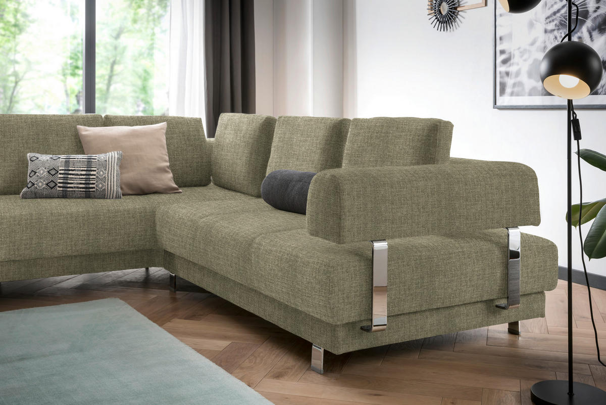 ECKSOFA in Chenille Hellgrün  - Hellgrün, Design, Textil/Metall (235/277cm)