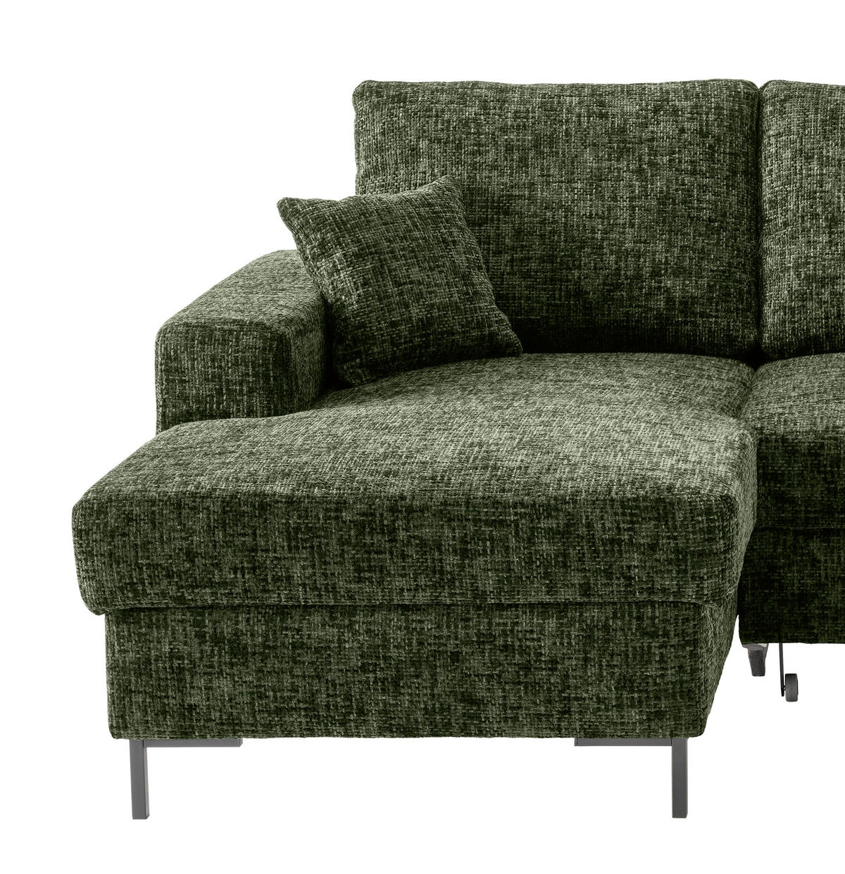 ECKSCHLAFSOFA  mit Rücken echt Struktur Dunkelgrün  - Dunkelgrün/Schwarz, KONVENTIONELL, Textil/Metall (143/237cm) - Livetastic