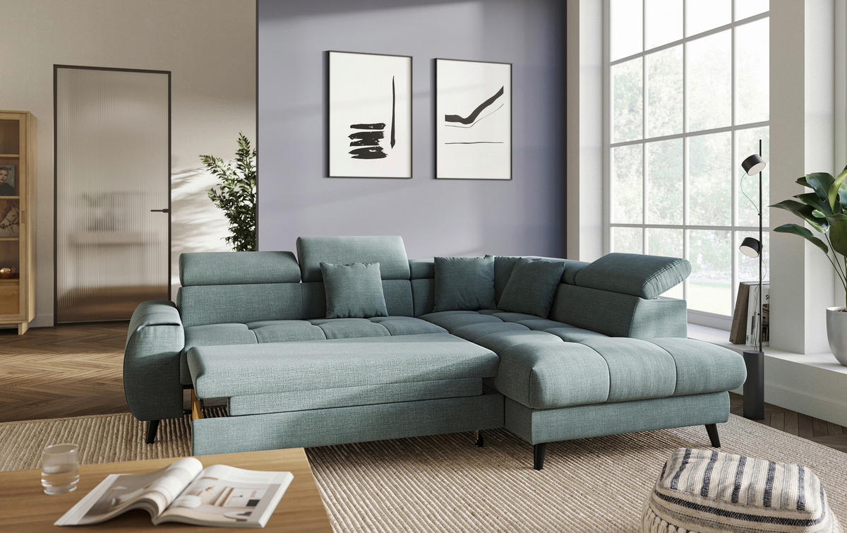 ECKSOFA in Flachgewebe Blau  - Blau/Schwarz, Design, Textil/Metall (246/195cm) - Livetastic
