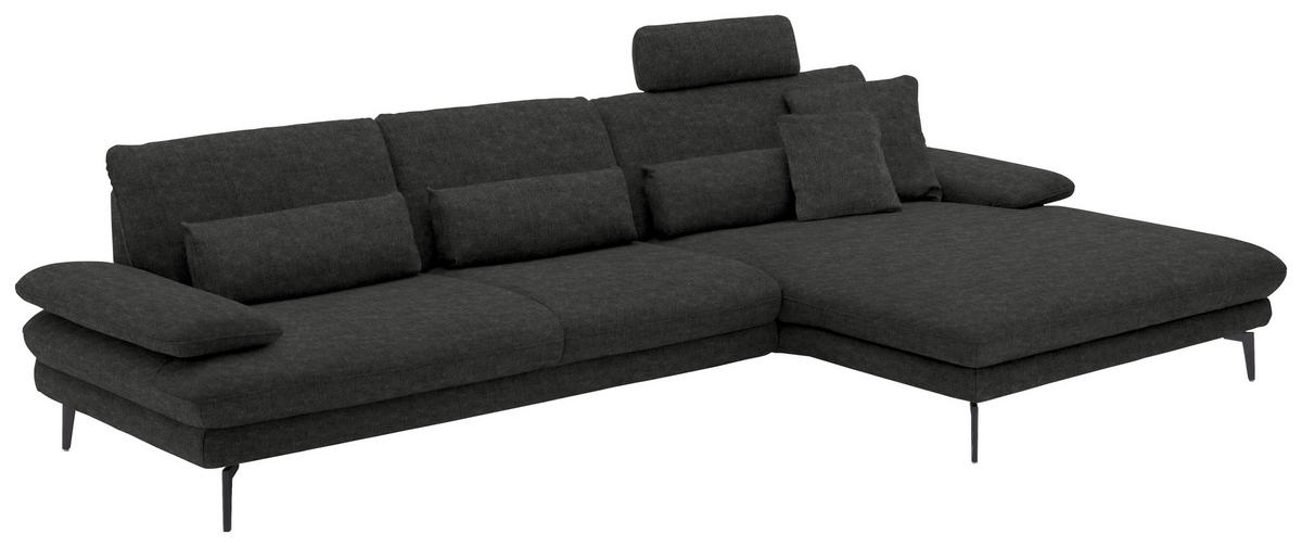 ECKSOFA in Velours Anthrazit  310/180 cm  - Anthrazit/Schwarz, Design, Textil/Metall (310/180cm) - Dieter Knoll