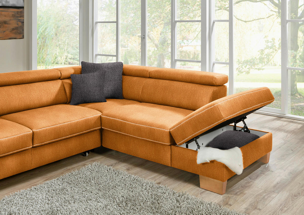 ECKSOFA in Mikrofaser Orange  226/273 cm  - Eichefarben/Beige, Natur, Holz/Textil (226/273cm) - Beldomo System