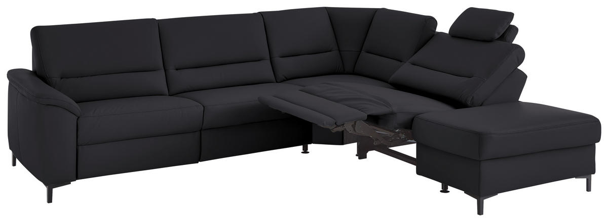 ECKSOFA  in Echtleder Schwarz  290/249 cm  - Schwarz, KONVENTIONELL, Leder/Metall (290/249cm) - Beldomo Premium