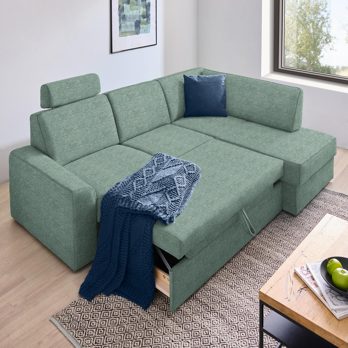 ECKSOFA in Webstoff Türkis  - Türkis/Schwarz, Konventionell, Kunststoff/Textil (224/165cm) - Xora