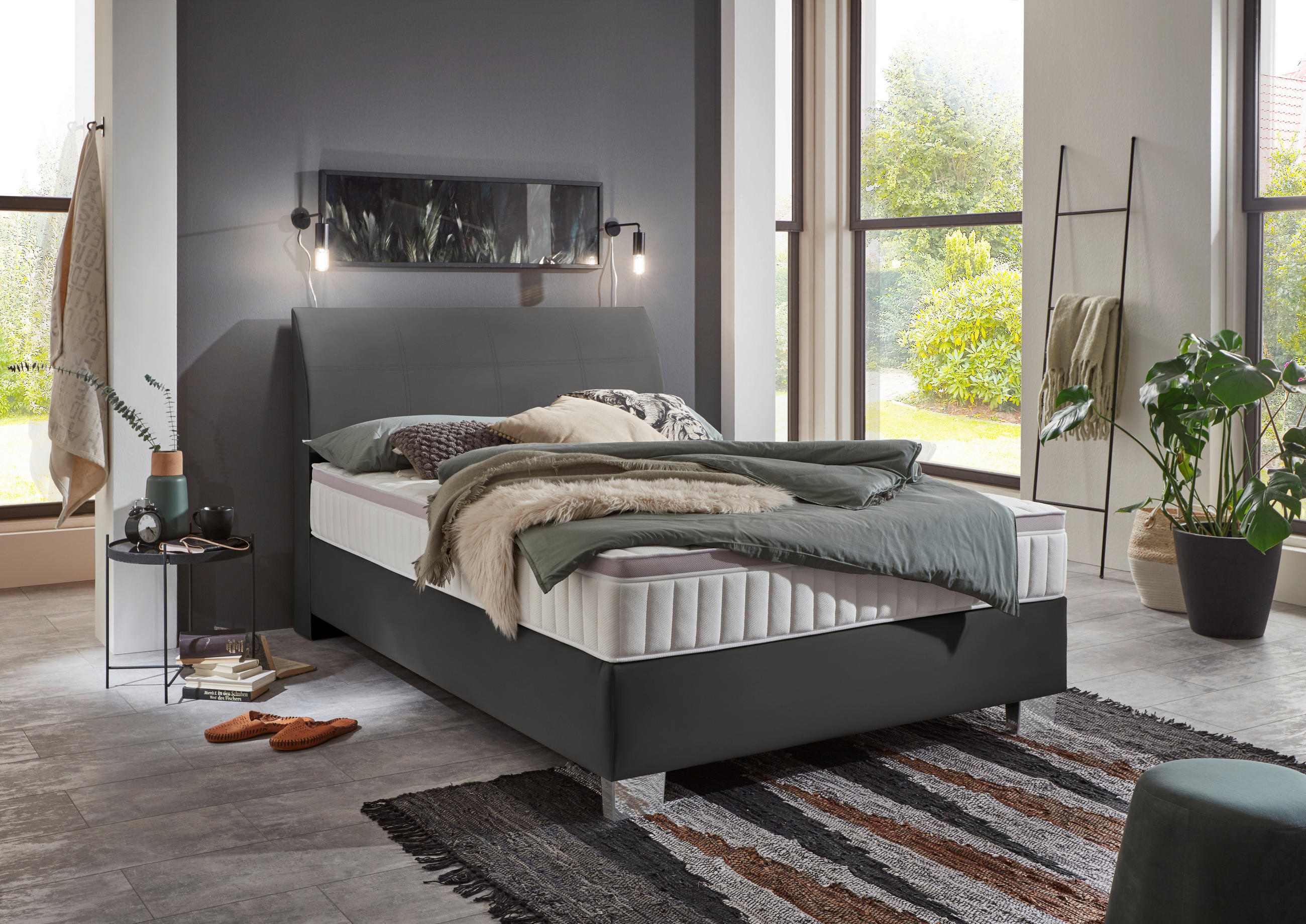 BOXSPRINGBETT 120/200 cm  in Anthrazit  - Chromfarben/Anthrazit, KONVENTIONELL, Kunststoff/Textil (120/200cm) - Hom`in