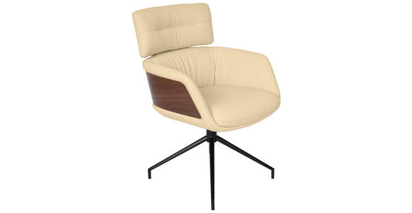 ARMLEHNSTUHL  Lederauswahl, Wippfunktion, Sitzfläche 360° drehbar, automatische Rückholfunktion  Echtleder  - Beige/Walnussfarben, Design, Leder/Holz (62/92/66cm) - Dieter Knoll