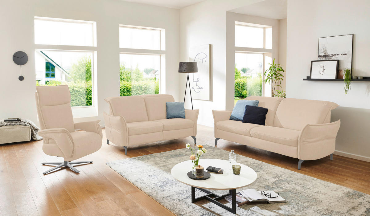 2-SITZER-SOFA in Lederlook (vegan) Sandfarben  - Sandfarben/Schwarz, Modern, Textil/Metall (154/89/109cm) - Livetastic
