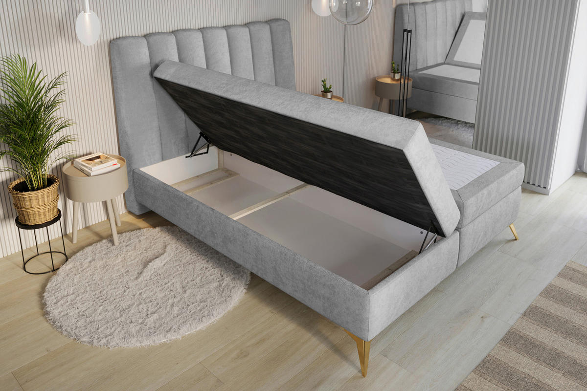 BOXBETT 120/200 cm  Grau  - Goldfarben/Schwarz, Basics, Kunststoff/Textil (120/200cm) - Livetastic