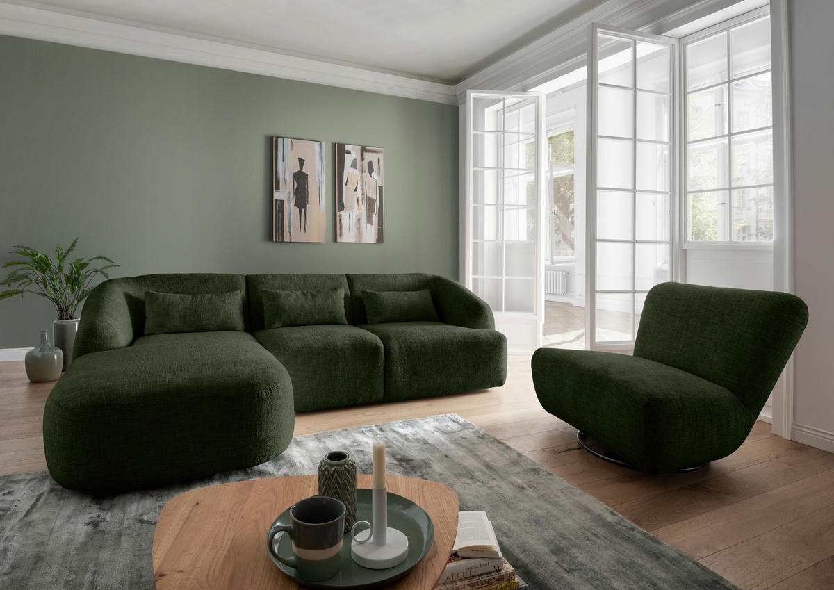 ECKSOFA in Struktur Dunkelgrün  - Dunkelgrün/Schwarz, Modern, Kunststoff/Textil (160/256cm) - Livetastic