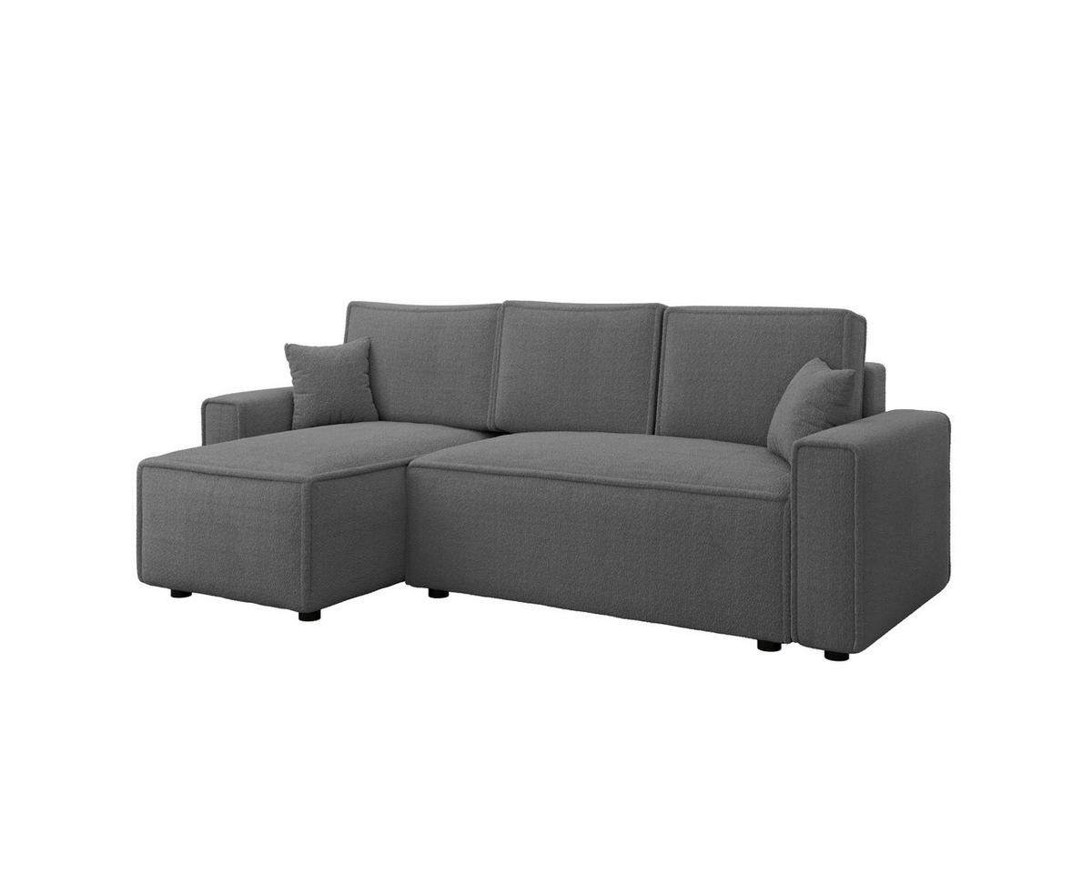 ECKSOFA Dunkelgrau Bouclé Zierkissen, Rückenkissen, Bettkasten, Schlaffunktion, Rücken echt, Liegefläche im Originalstoff  - Dunkelgrau/Schwarz, MODERN, Kunststoff/Textil (143/232cm) - Carryhome