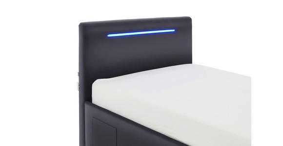 POLSTERBETT 90/200 cm,  in Schwarz, Beleuchtung, Lattenrost, Bettkasten,  - Birkefarben/Buchefarben, Design, Holz/Kunststoff (90/200cm) - Xora